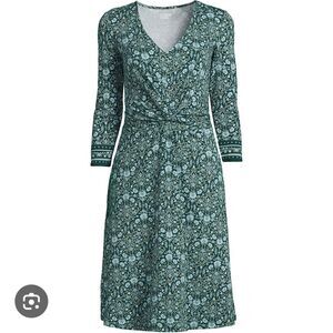 Lands End Modal Floral Dress Front Twist Size Small Tradwife Modest Knee Length